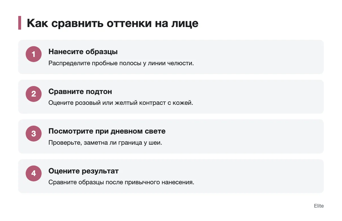 Этапы сравнения оттенков тонального крема на лице